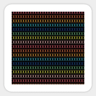 Rainbow cross stitch on black Sticker